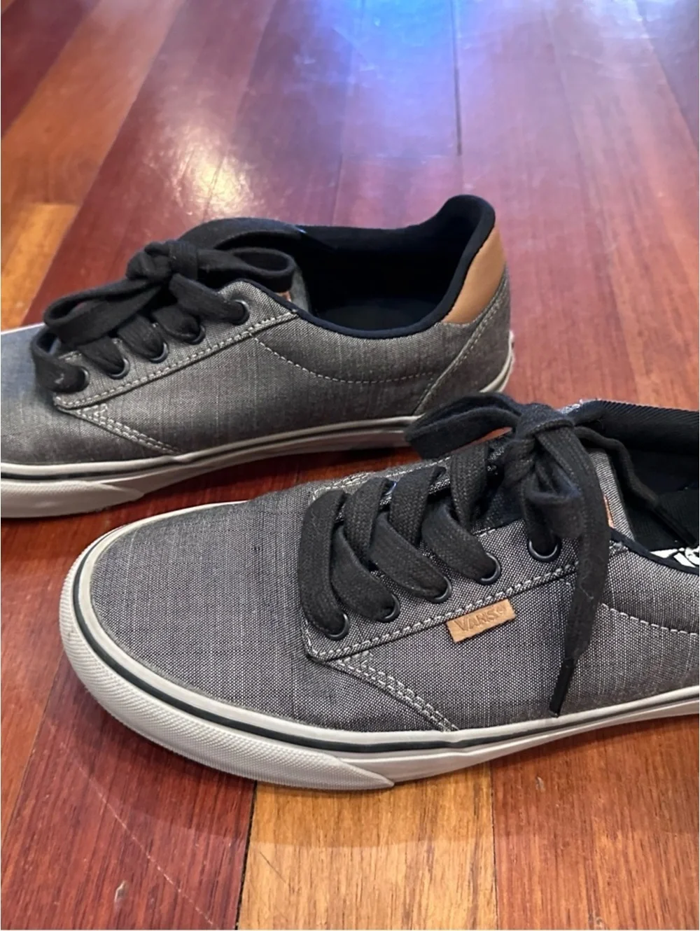 Vans Gray Canvas Low-Top Sneakers with Tan Heel Tab